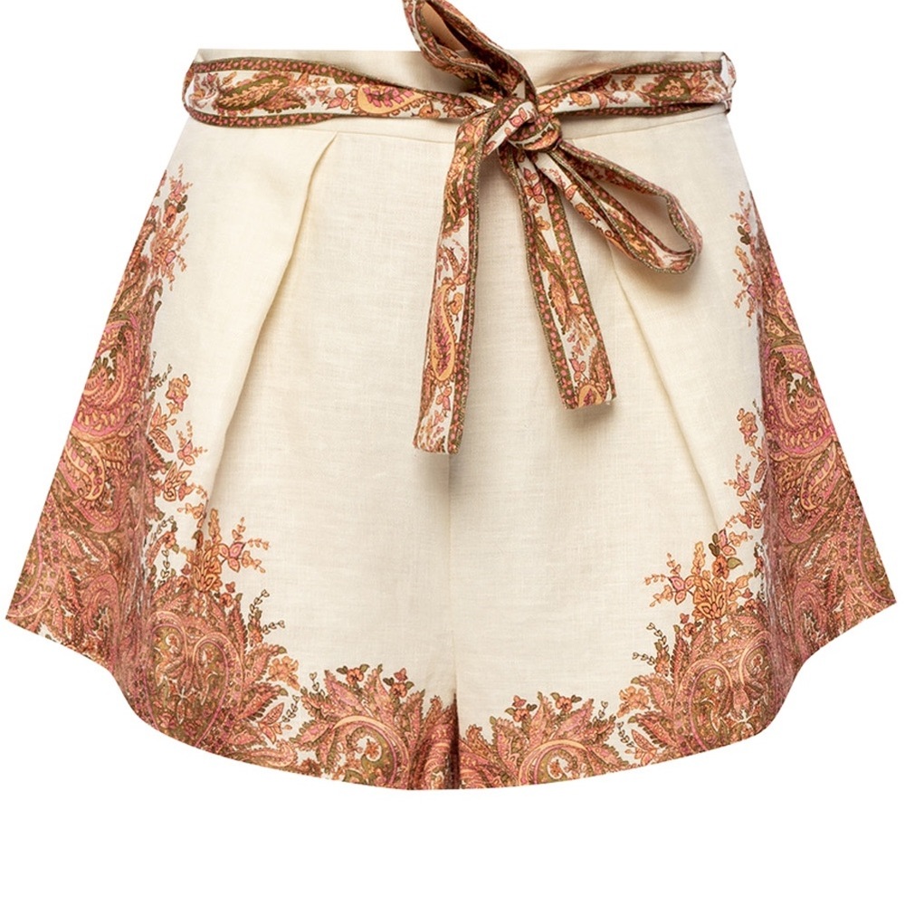 Zimmermann Cream and Brown Paisley High Waist Shorts